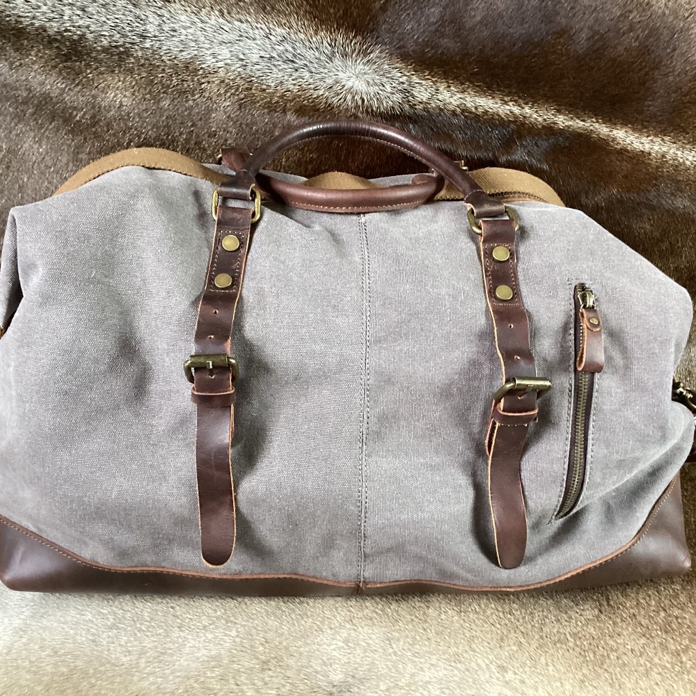 S-Zone Huge Canvas Leather Duffle Travel Overnight Bag
